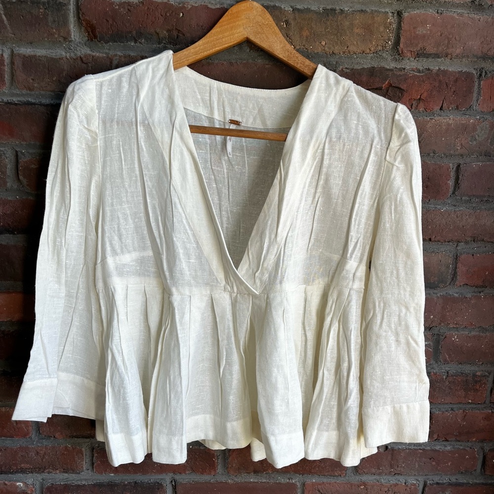 Free People White Cream Peplum top Small